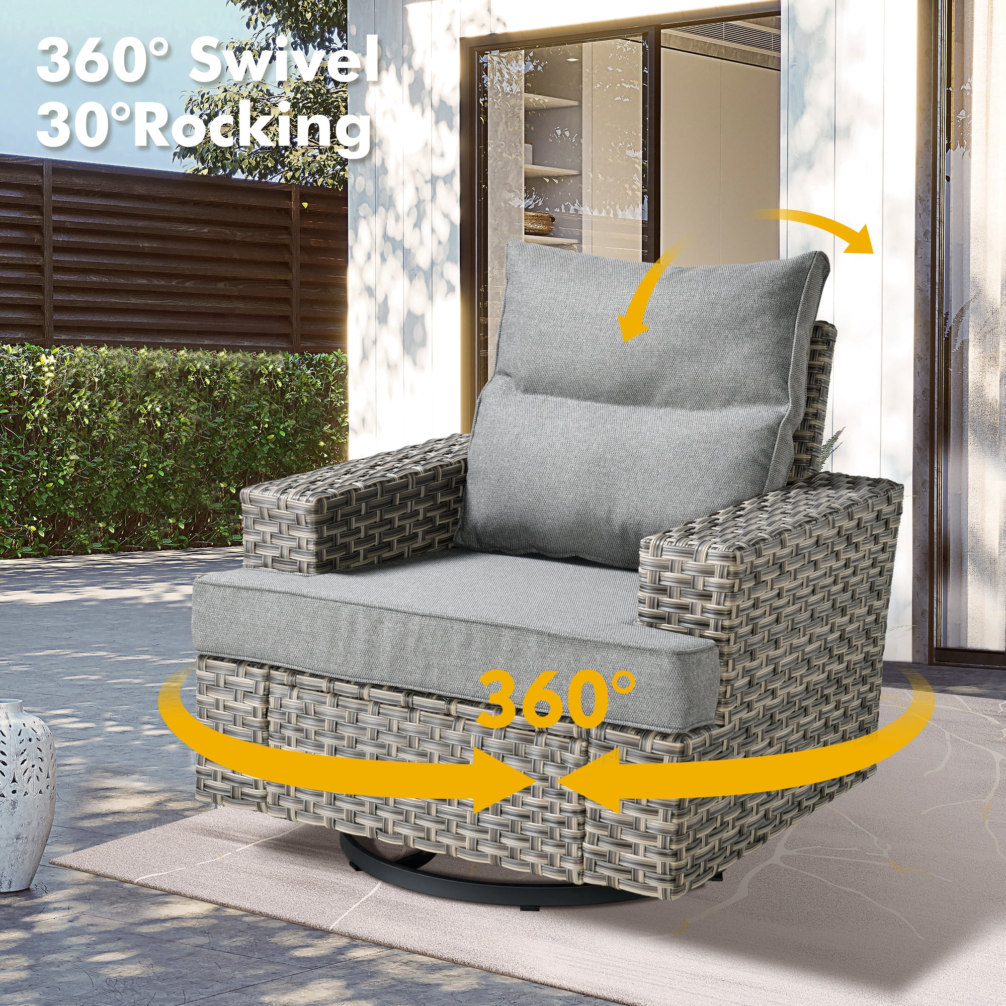 XIZZI Patio Furniture 9 Pieces All Weather Wicker Sectional Sofa Set Rattan Outdoor Conversation Set with Swivel Rocking Chairs for Garden, Dark Gray