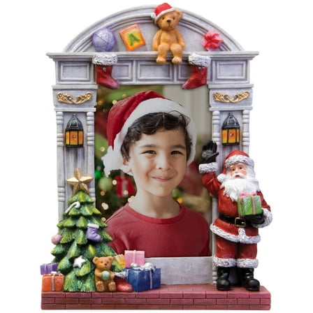 FINE PHOTO GIFTS 4" x 6" Light Up Christmas Resin Picture Frame w/Santa Claus and Christmas Tree