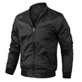 thumbnail image 3 of Chaquetas Hanzidakd para hombre, abrigos de invierno y otoño, manga larga, color liso, cuello alto, bolsillo con cremallera completa, ligeras, gabardinas holgadas, cárdigan informal, tops, negro, XL, 3 of 8