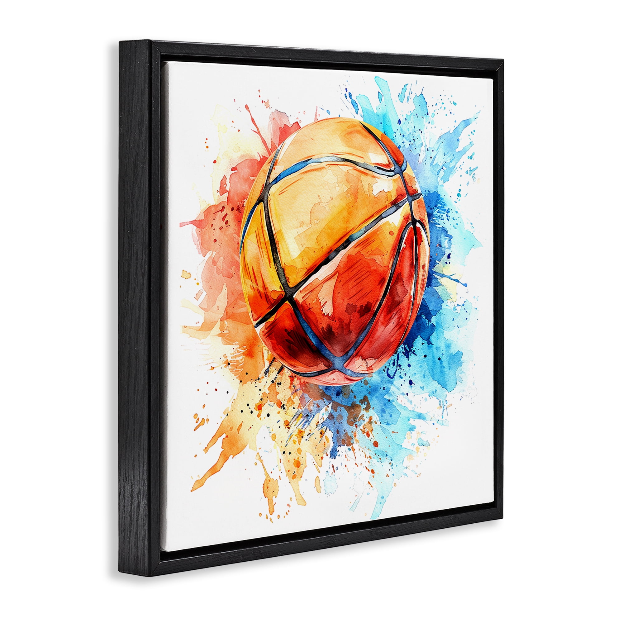 Stupell Industries Basketball Chromatic Splash Sports Painting Black Floater Framed Canvas Art Print Wall Art, 18 x 18