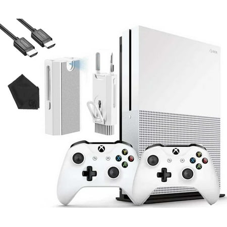 Microsoft Xbox One S 1TB Gaming Console White with 2 Controller HDMI Cleaning Kit