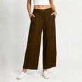 thumbnail image 5 of Plus Size Women's Cotton Linen Wide Leg Pants with Pockets, High Waisted Elastic Waist, Loose Fit Trousers for Summer Casual Commuting, Womens Pants | UKHCCC,Brown 3XL, 5 of 9