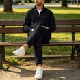 thumbnail image 5 of Men’s Waffle Knit Full Zip Track Jacket, Stand Collar Long Sleeve Casual Athletic Warm Outerwear Coat Size 3XL Black, 5 of 6