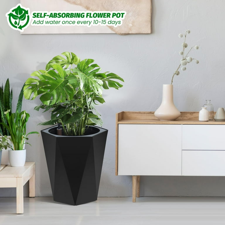 Yeshouse 16 Inch Tall Diamond Planters Set of 2, Medium Flower Pots Outdoor  and Indoor, with a Water Level Monitor and Wheels for Patio, Porch, Living  ...