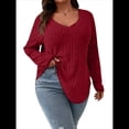 thumbnail image 1 of Suéter Informal de Punto con Cuello en V y Larga para Mujer, Talla Grande Vino Tinto XXL, 1 of 8