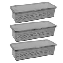 HOMEMAXS Plastic Cutlery Storage Box with Lid for Spoons and Forks Organizer Tray in Grey PP Material 3 Pieces