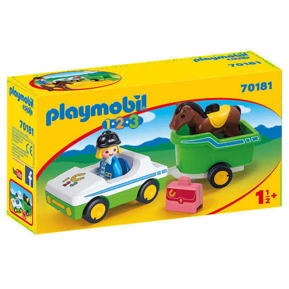 Playmobil : 1.2.3 / Car with Horse Trailer 70181