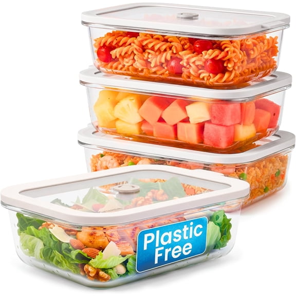 Glass Food Storage Containers with Platinum Silicone Lids 35-OZ Size – 4-Pack Gray – Plastic-Free, Borosilicate, Oven & Freezer Safe, Non-Toxic