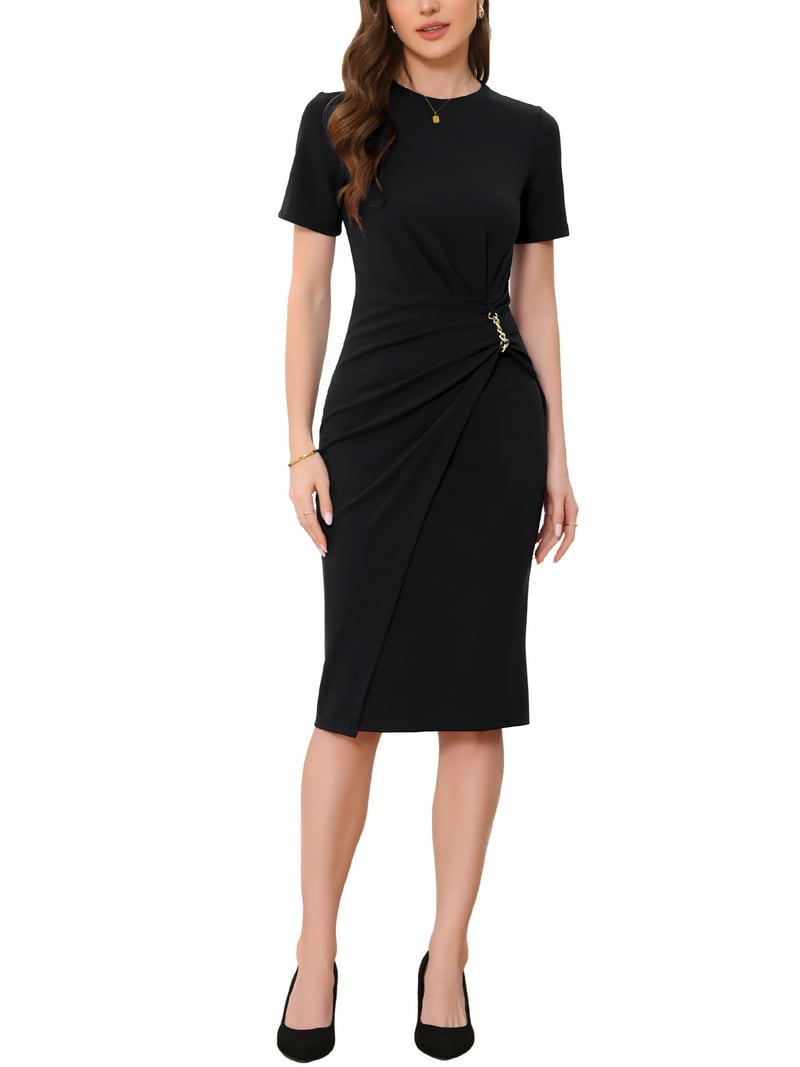 black work dress short sleeve Short Sleeve Knit Dress, Black