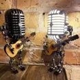 thumbnail image 3 of Retro Microphone Robot Sculpture Play Guitar Guitar Figurine Desk LED Lamp Metal Microphone Guitarist Office Home Craft Ornament (New style-Black), 3 of 7