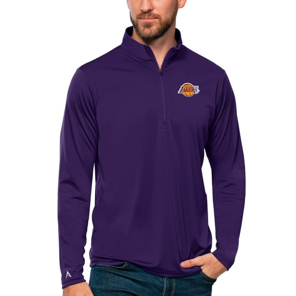 Men's Antigua Purple Los Angeles Lakers Tribute Quarter-Zip Pullover Top