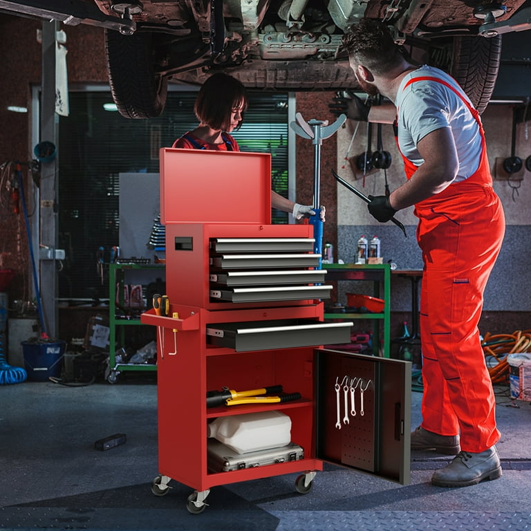 Costway 2 in 1 Tool Chest & Cabinet with 5 Sliding Drawers Rolling