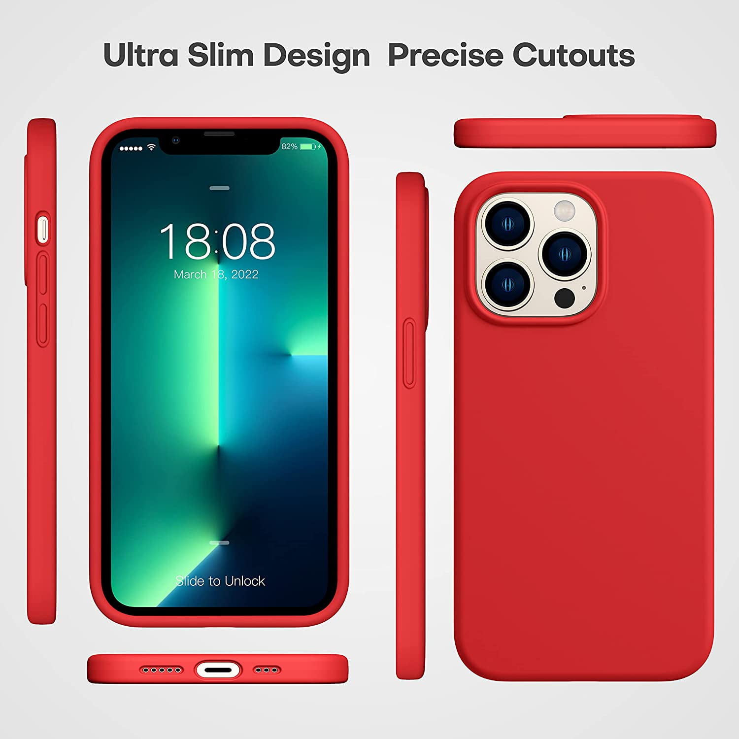CellEver Heavy-Duty Silicone Case for iPhone 13 Pro Max - Two Shatterproof Glass Screen Protectors, Military Drop Protection, Scratch-Free Interior, Bright Red