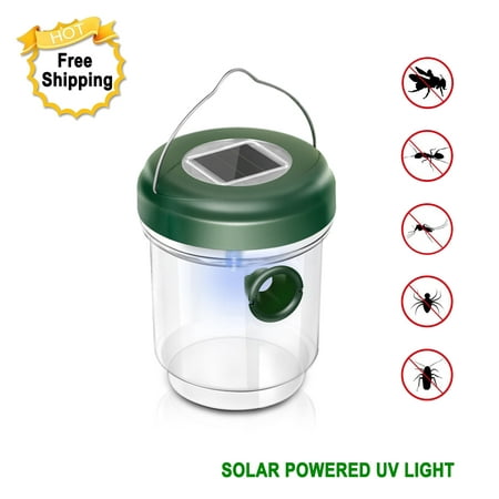 Bumble Bee Trap, Wasp Trap Catcher with Solar Powered Ultraviolet LED Light, Effective, Reusable and Environment Friendly Traps for Wasps, Bees, Yellow Jackets, Hornets, Bugs, Fly and