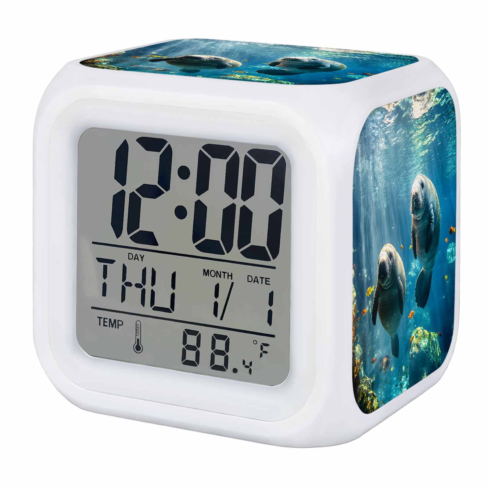 Alarm Clocks Sea Lion Digital Clock 7 Color LED Night Light Silent Non Ticking Battery Operated photo Alarm Clocks Sea Lion Digital Clock 7 Color LED Night Light Silent Non Ticking Battery Operated