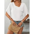 thumbnail image 4 of Dycnvjo Womens 2025 Summer 1/2 Sleeve Tunic Tops Chiffon Work Blouse V-Neck Dressy Casual Shirt White XL, 4 of 7