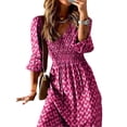 thumbnail image 2 of Cenuakty Women Long Dress, 3/4 Sleeve Dress V Neck Pleated Graphic Print Fall Casual Swing Dress, 2 of 8