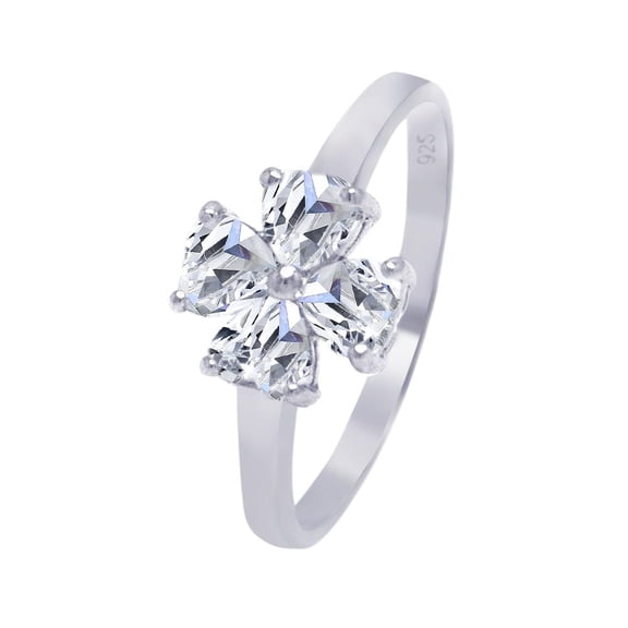 Sterling Silver 925 Rhodium Plated Clear CZ Cross Clover Ring Band White Jewelry Female Size 5