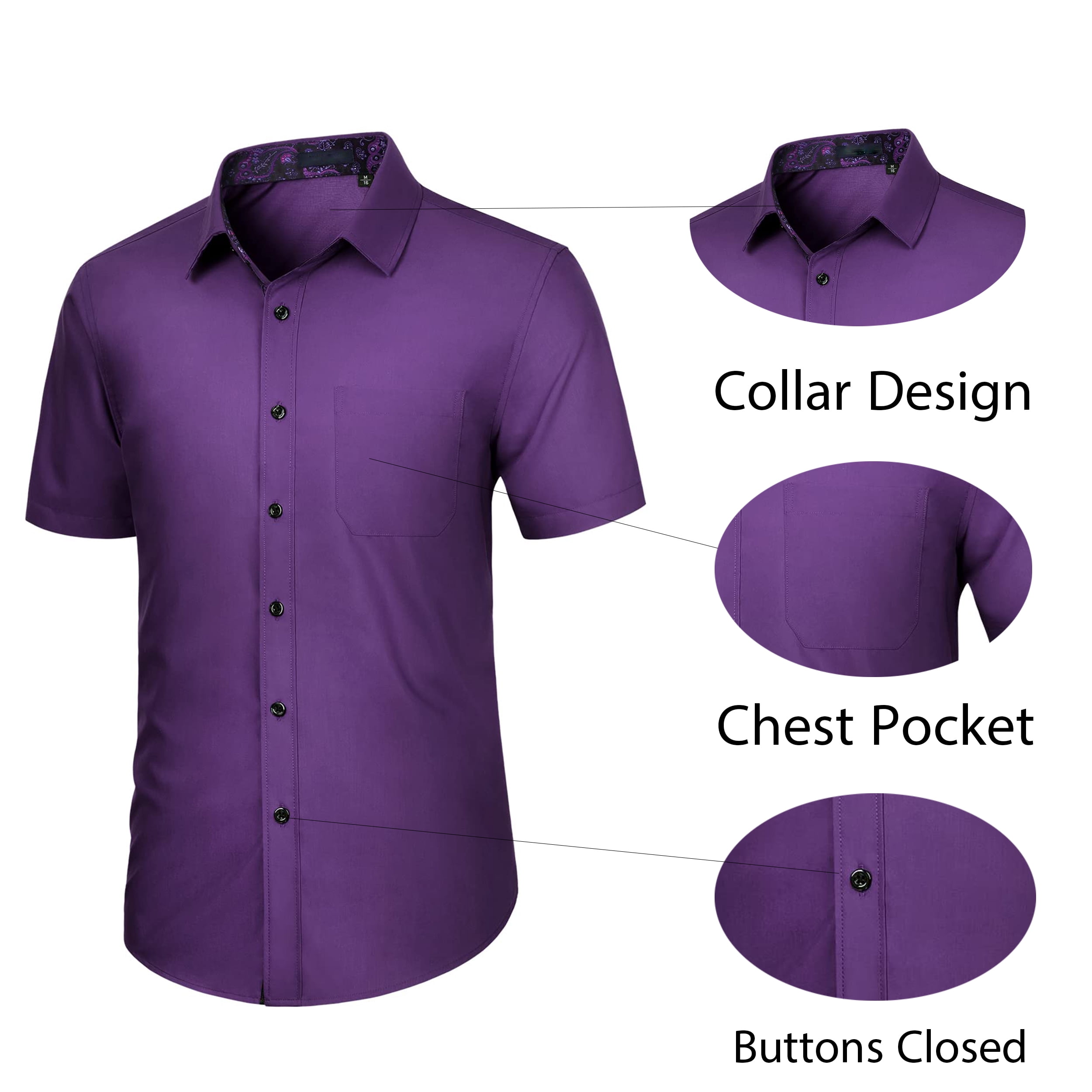 walmart mens purple dress shirt VKWEAR Men's Classic Fit Long Sleeve Wrinkle Resistant Button Down Premium Dress Shirt (Purple,M), Size: Medium