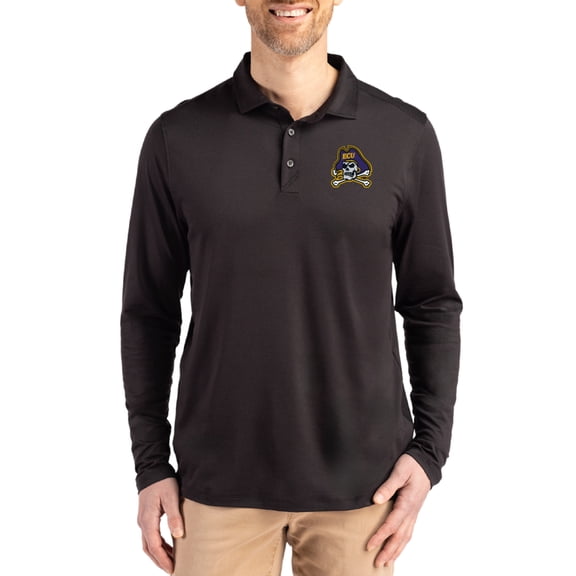 Men's Cutter & Buck  Black ECU Pirates Primary Coastline Epic Comfort Long-Sleeve Polo