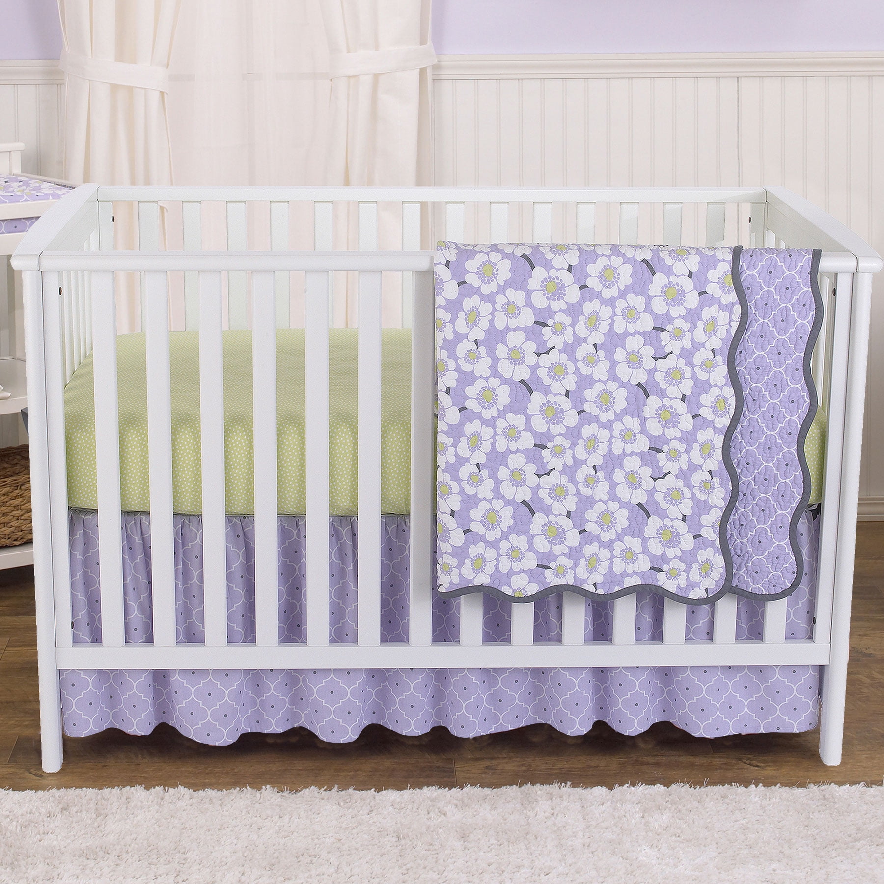 purple floral baby bedding