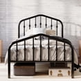thumbnail image 2 of Amolife Twin Size Bed Frame, Heavy Duty Metal Platform Bed with Victorian Vintage Headboard & Footboard, Black, 2 of 8