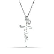 LeCalla Sterling Silver Faith Cross Pendant Necklace for Women and Teen 16+2