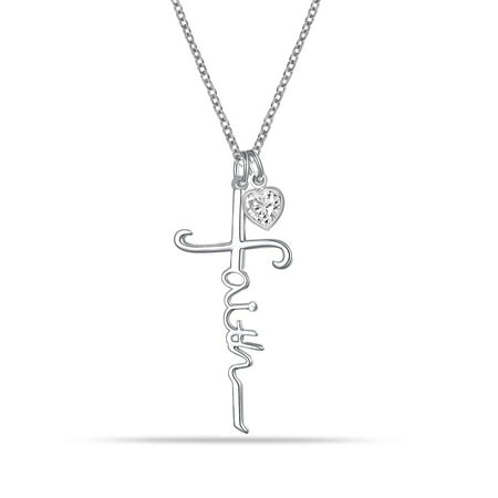 LeCalla Sterling Silver Faith Cross Pendant Necklace for Women and Teen 16+2