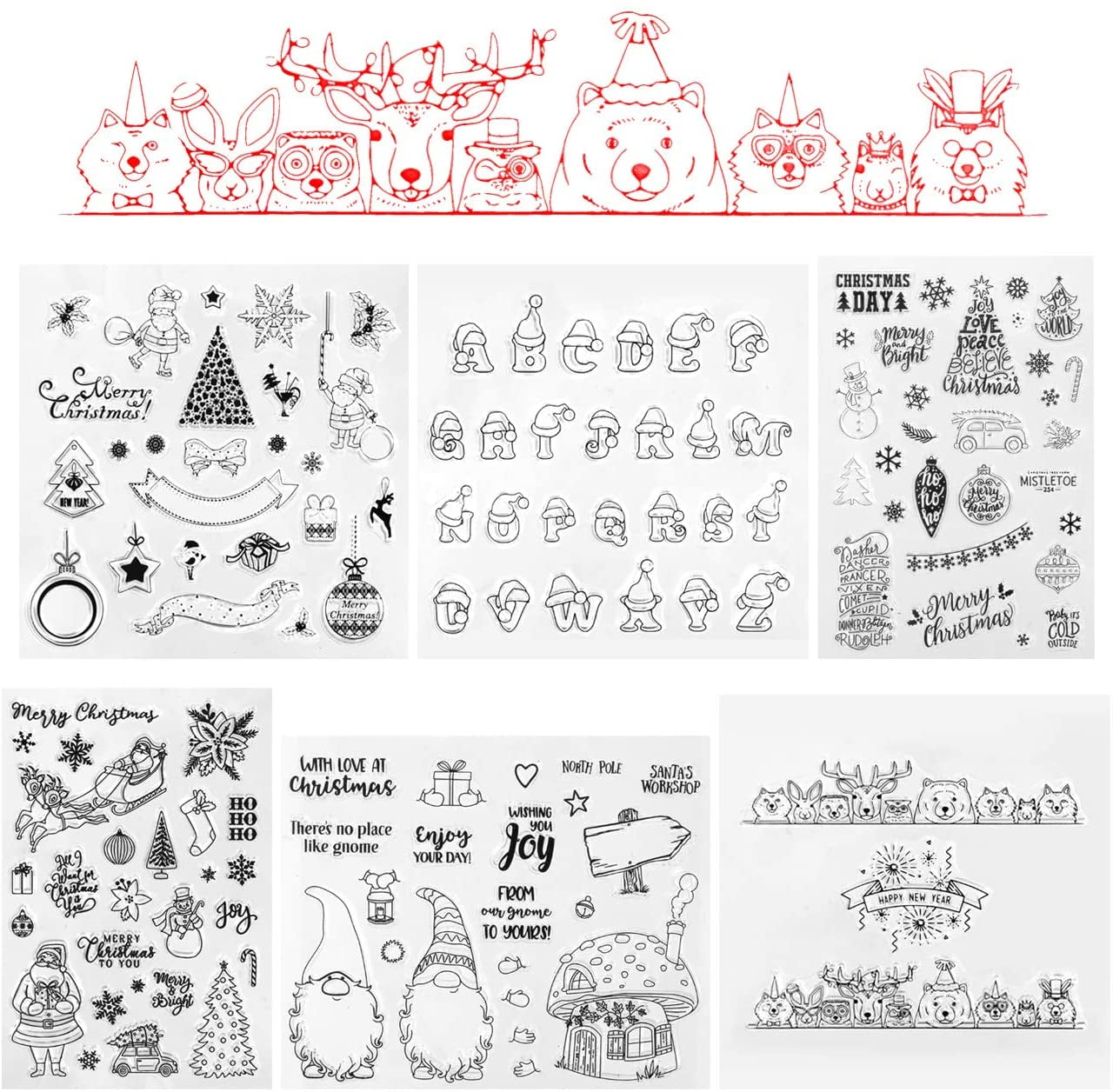 Christmas Snowflake Clear Stamps for Card Making Cup Cat Mouse Bear Penguin Star Clear Rubber Stamps with Sentiment Words for Holiday Card Making DIY Photo Album DIY Scrapbooking Journaling 
