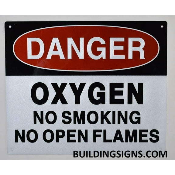 Danger Oxygen NO Smoking NO Open Flames Safety Warning Sign (White, Reflective, Aluminium 12X10)(ref-2022-4)