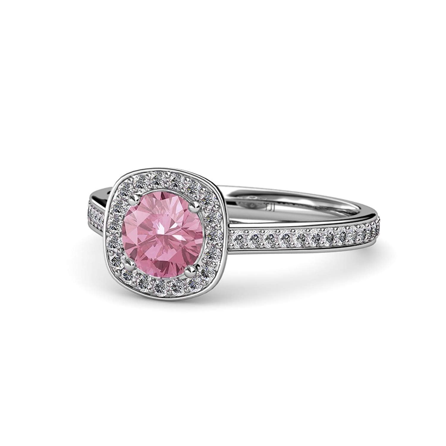 Pink Tourmaline and Diamond (SI2-I1, G-H) Halo Engagement Ring 1.20 ct tw in 14K White Gold.size 6.0 by TriJewels