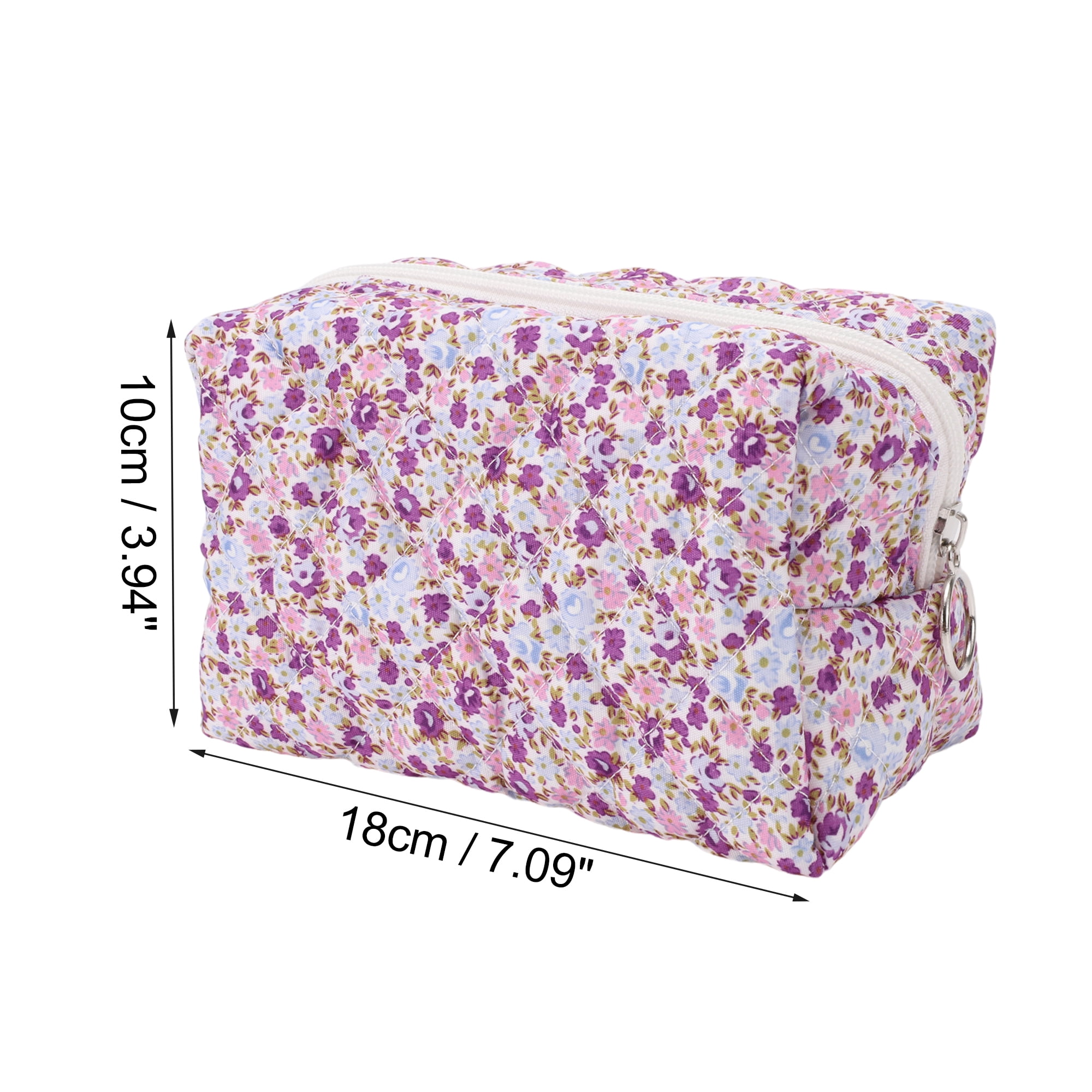 Unique Bargains 1Pc Women Portable Floral Quilting Cosmetic Bag for Travel Purple