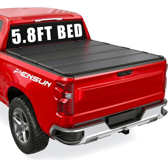 HOUGEET 4-Fold Hard Bed Tonneau Cover Fit for 2019-2025 Chevrolet Silverado GMC Sierra 1500 2500HD with LED Lights 5.8 FT