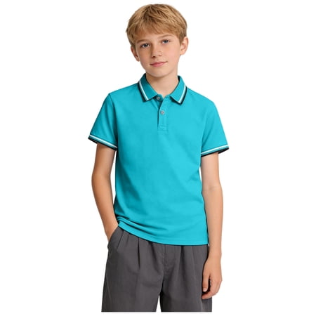 Staki Toddler Boys Classic Pol𝐨 Shirt Short Sleeve T-Shirt Tops Solid Basic Button Up Unifor𝐦 Shirts Cotton Golf 1-10 Years 3-4 Years
