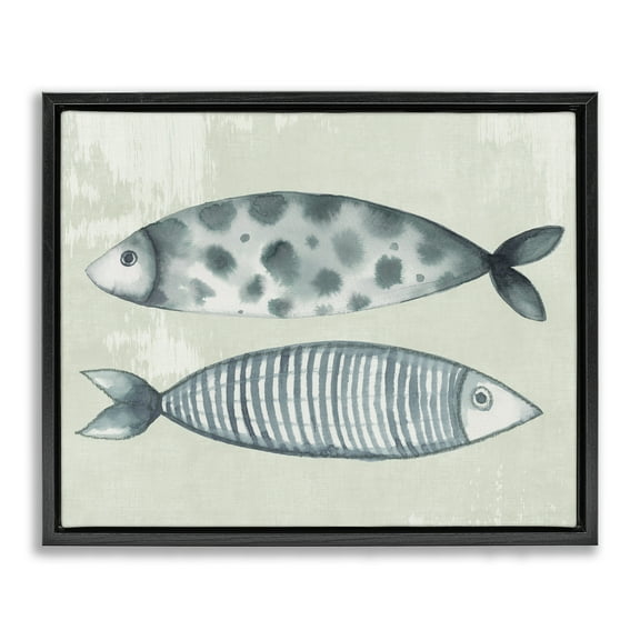 Stupell Industries Dotted & Striped Fish Black Framed Floater Canvas Wall Art design by Eli Jones, 17 x 21