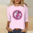 thumbnail image 2 of Riecok Womens Breast Cancer Shirts 3/4 Sleeve Crewneck Ribbon Printed Tunic Tops Basic Tee Blouses Pink L, 2 of 5