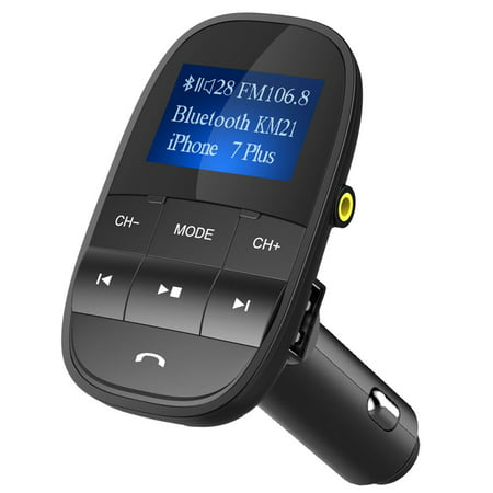 Nulaxy Bluetooth Car FM Transmitter Audio Adapter Receiver Wireless Handsfree Voltmeter Car Kit TF Card AUX USB 1.44 Display Sleep Play Mode - KM21