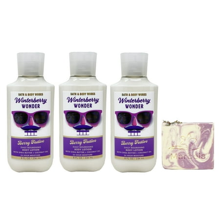 Bath & Body Works Winterberry Wonder 3 Pack Body Lotion Bundle with a Lavender Dream Bar Soap - Full Size