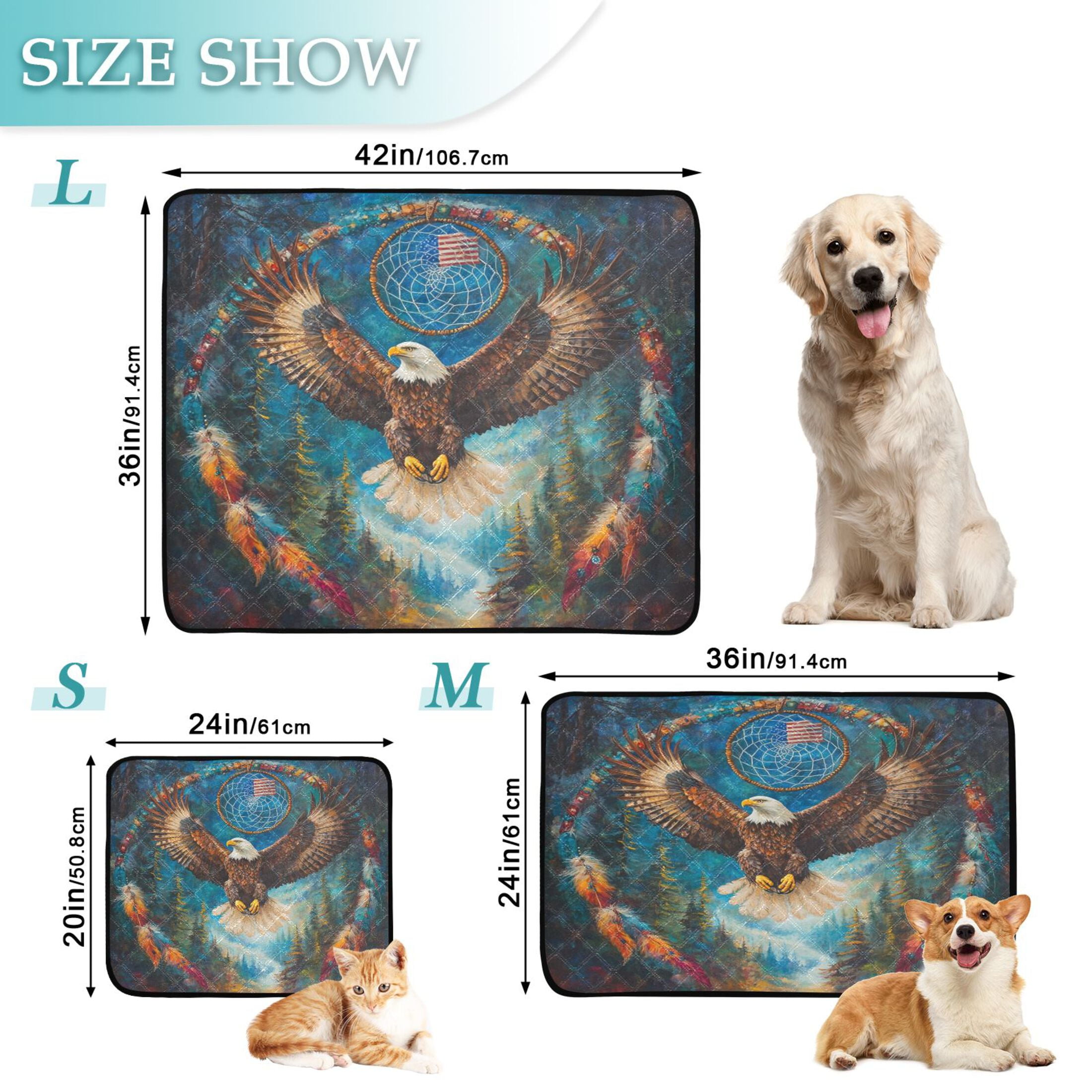 Qxltty White Headed Sea Eagle Cat litter Pads Pet Set of 3 Diaper Mats Center Anti-leakage Layer Absorbent Soft and Comfortable