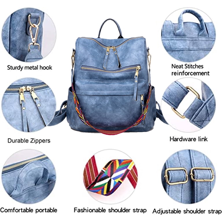 Women Bright Blue PU Leather lightweight Fahsion 3-Pieces Backpack Shoulder Bag Women main image 4