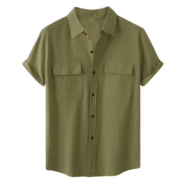Hombres Casual Botones Sólidos Playa Doble Bolsillo Turndown Camisa De Manga Corta Blusa Pompotops oipoqjl48371