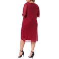 thumbnail image 3 of Agnes Orinda Women's Plus Size Cocktail Dresses Sequin Mesh Cape Overlay Crew Neck Wedding Guest Foral Midi Pencil Bodycon Dress 1X Red, 3 of 6