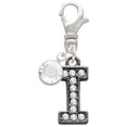 thumbnail image 2 of Delight Jewelry Black Nickeltone Crystal Initial - I - Beaded Border - - Silvertone Clip on Charm with Clear Crystal Drop, 2 of 4