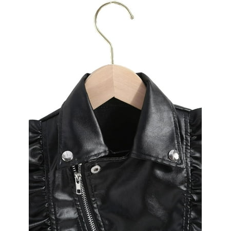 

Casual Plain Lapel Neck Biker Long Sleeve Black Toddler Girls Jackets (Girl s)