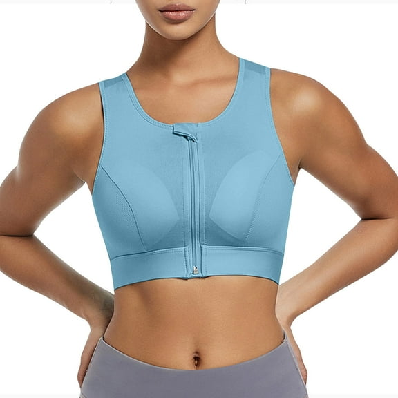 WREESH Womens Zip Front Sports Bra Running High Impact Sports Bras Padded Racerback Workout Gym Yoga Bras Blue