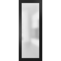Slab Barn Door Panel Frosted Glass Lite | Planum 2102 Matte Black | Sturdy Finished Modern Doors | Pocket Closet Sliding -42" x 84"