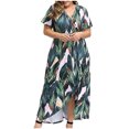thumbnail image 1 of Moda Mujer Tallas grandes Vestidos largos Estampado con cuello en V Verano Casual Vestido largo fluido Fridja  qw6400, 1 of 9