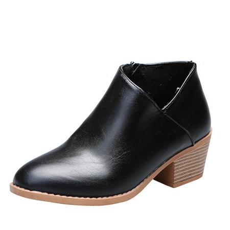 

Sentuca Boots Women Solid Mid Heel Zipper Slip Round Head Fall Winter Thick Heel Booties