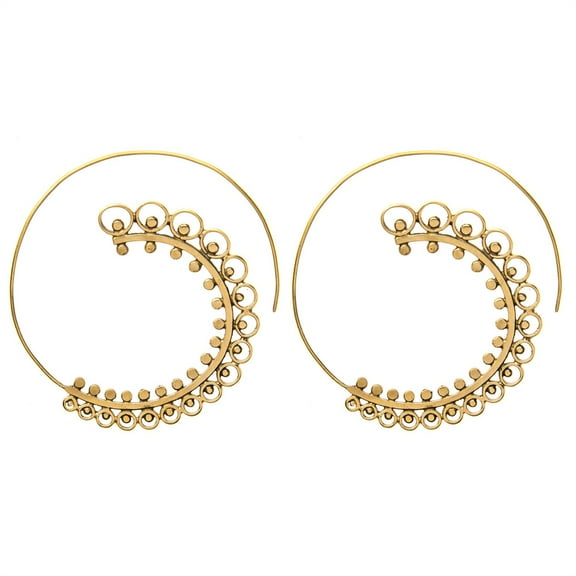 81stgeneration Women's Brass Gold Tone Spiral Circle Indian Tribal Ethnic Large Earrings