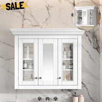 GZXS 35-Inch Modern Medicine Cabinet with Mirror & Glass Doors, Wall Mounted Wooden Cabinet with 5 Closed & Adjustable Shelves, for Bathroom, Entryway, Living Room, White